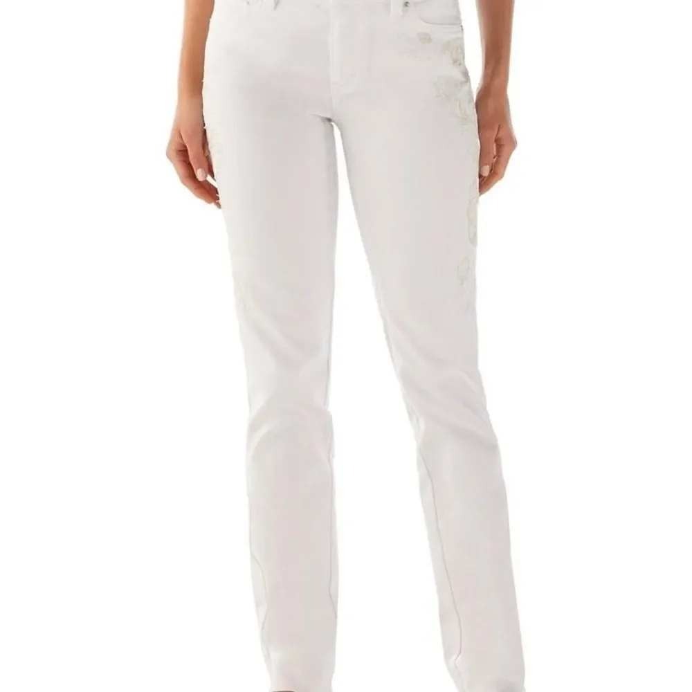 White House Black Market Blanc White Embroidered Sequin Slim Leg Jeans Size 8R